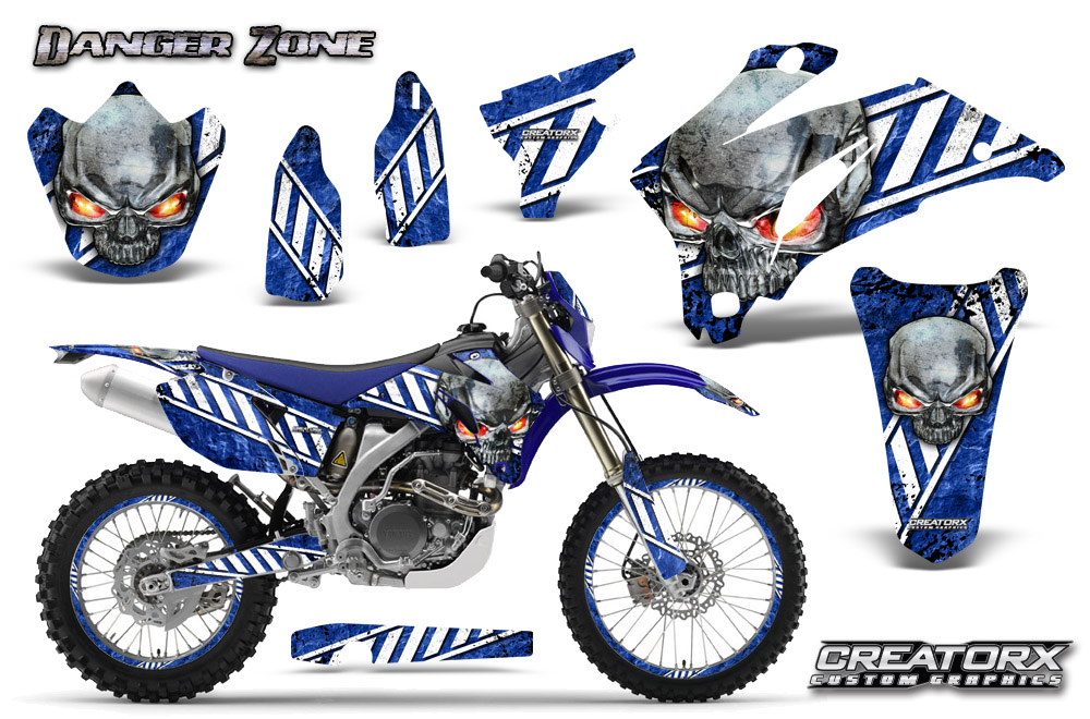 Yamaha WR 250-450 07-10 Graphics Kit Danger Zone White Blue NP Rims